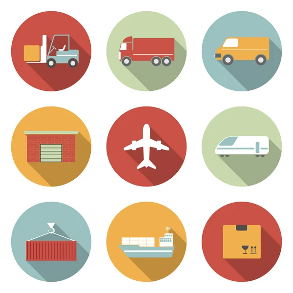 Vehicle, transport and logistics vector flat icons. — Stock Vector