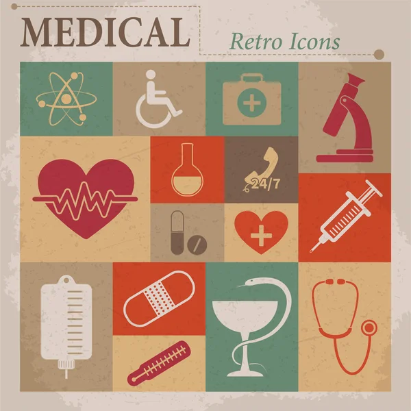 Vector médico planos iconos retro — Vector de stock