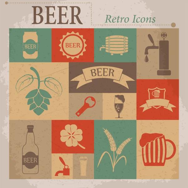 Piwo wektor płaski retro ikony — Wektor stockowy
