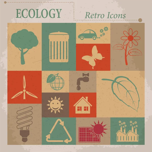 Ecología vector plano iconos retro — Vector de stock