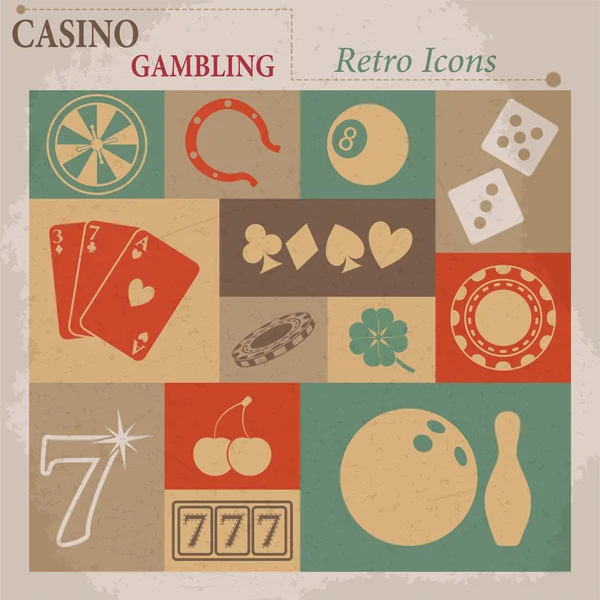 Casino y juegos de azar Vector Flat Retro Iconos — Vector de stock