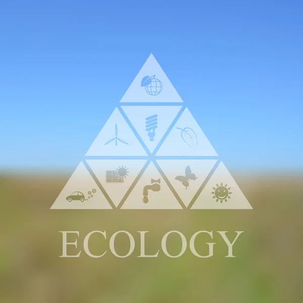 Векторний розмитий пейзаж з еко-іконками — стоковий вектор