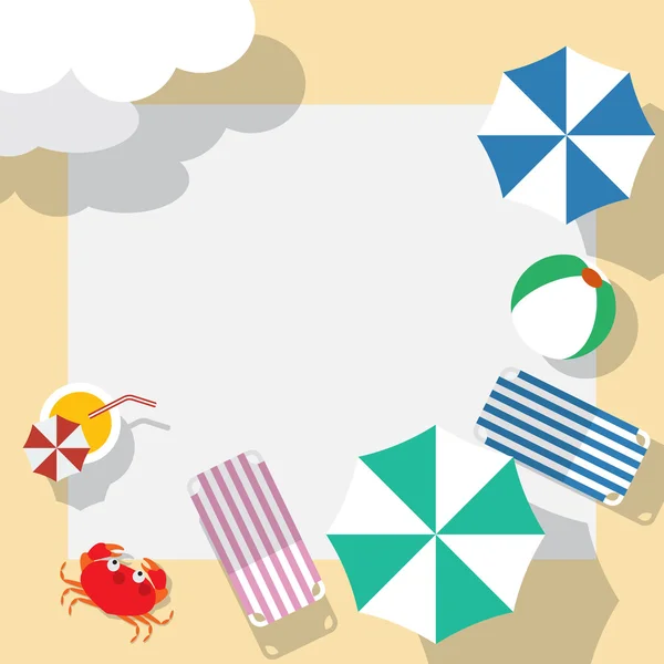 Plantilla de viaje de verano con accesorios de verano de playa, ilustración vectorial . — Vector de stock