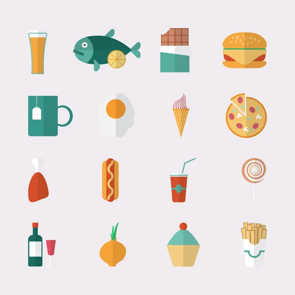 Iconos de comida - estilo plano. Ilustración vectorial — Vector de stock