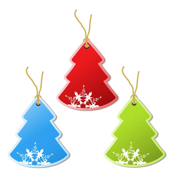 Kağıt Noel ağacı, etiket - kar tanesi dekorasyon — Stok Vektör
