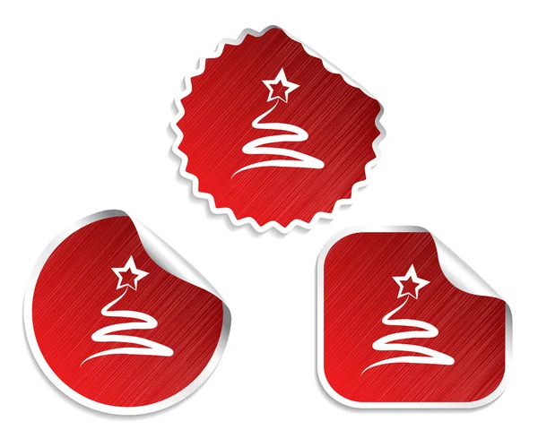 Set of red Christmas stickers with tree — Stock Vector