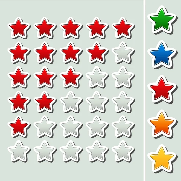 Vector shiny rating stars - five various color — Stock Vector