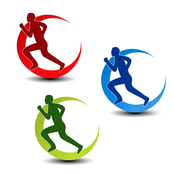 フィットネス - ランナー シルエットのベクトル円形のシンボル — ストックベクタ