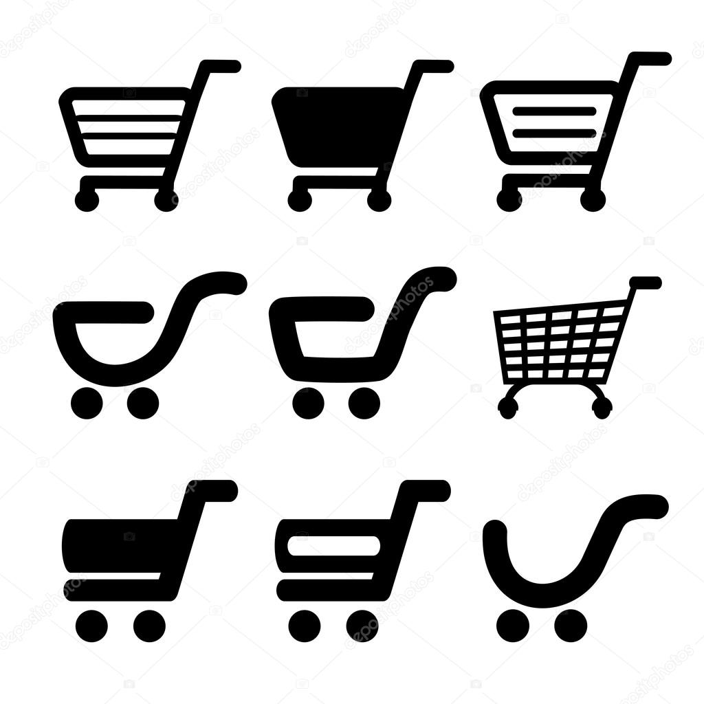 Vector black simple shopping cart, trolley, item, button