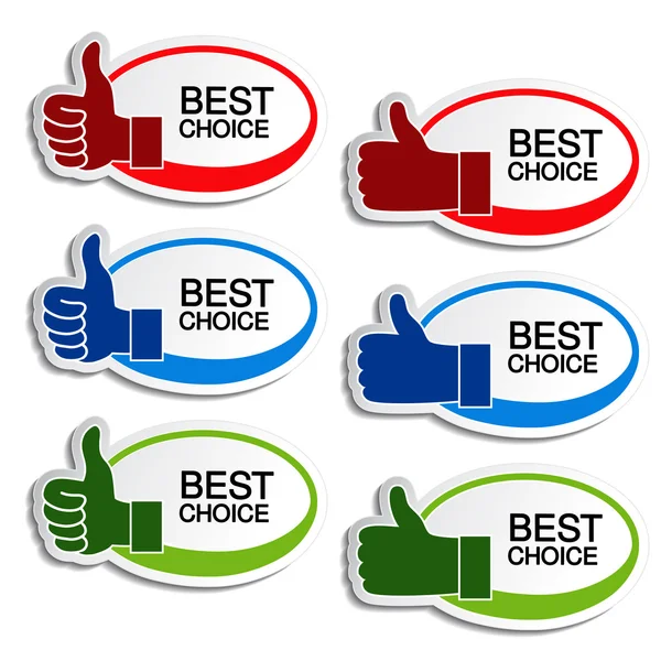 Vector best choice oval stickers with gesture hand — Stock Vector