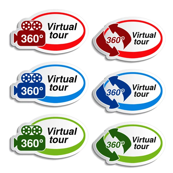 Adesivi ovali vettoriali per tour virtuale — Vettoriale Stock