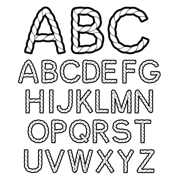 Vektor schwarz weiß Seilschrift Alphabet — Stockvektor