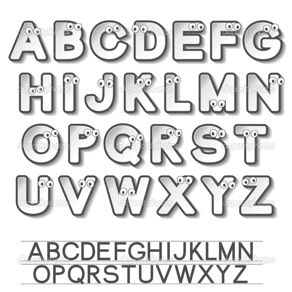 Vector paper font alphabet with eyes