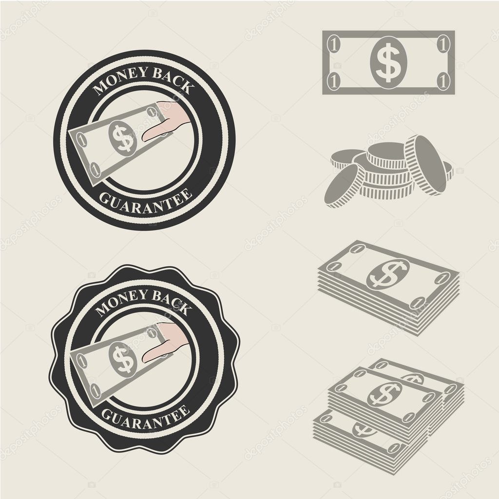 Vector money back guarantee icons and symbols of payment