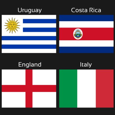 vektör bayrakları - futbol Brezilya, grup d - uruguay, İspanya, İngiltere, İtalya