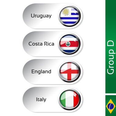 vektör bayrakları - futbol Brezilya, grup d - uruguay, İspanya, İngiltere, İtalya