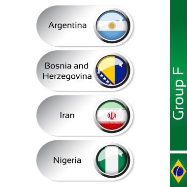 Vector flags - football Brazil, group F - Argentina, Bosnia and Herzegovina, Iran, Nigeria