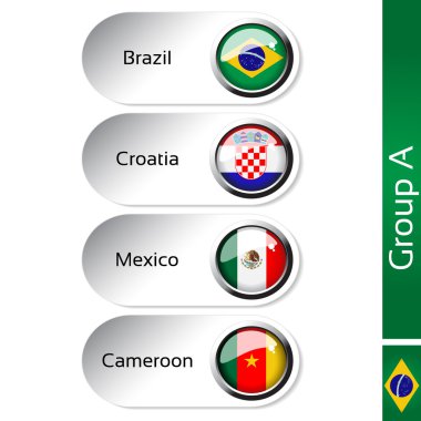 Vector flags - football Brazil, group A - Brazil, Croatia, Mexico, Cameroon