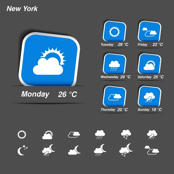 Previsioni meteo vettoriali, widget, banner e simboli — Vettoriale Stock