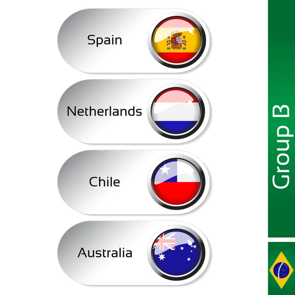 Vector flags - football Brazil, group B - Spain, Netherlands, Chile, Australia — Stockový vektor