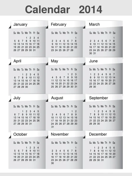 Vector simple calendar 2014 year template, modern layout page — Stock Vector