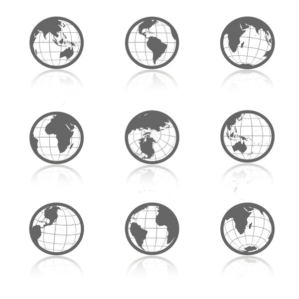 Vector globe symbols with shadow - icons of world