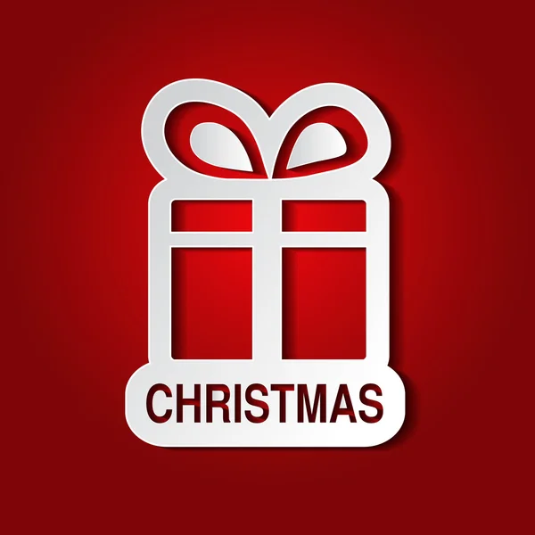 Carta vettoriale bianco regalo di Natale con fiocco - nastro, sfondo rosso — Vettoriale Stock