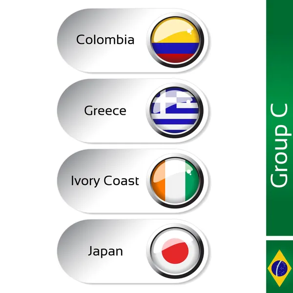 Banderas vectoriales - fútbol Brasil, grupo C - Colombia, Grecia, Costa de Marfil, Japón — Vector de stock