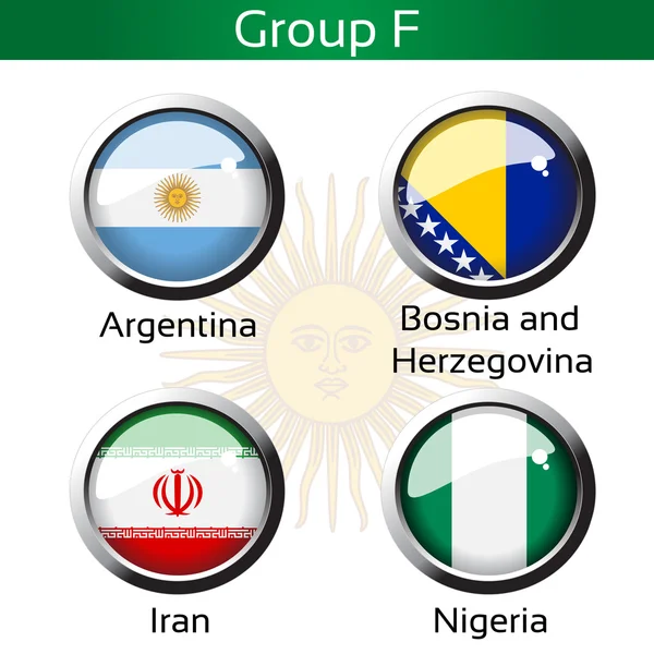 Vector flags - football Brazil, group F - Argentina, Bosnia and Herzegovina, Iran, Nigeria — Stockový vektor