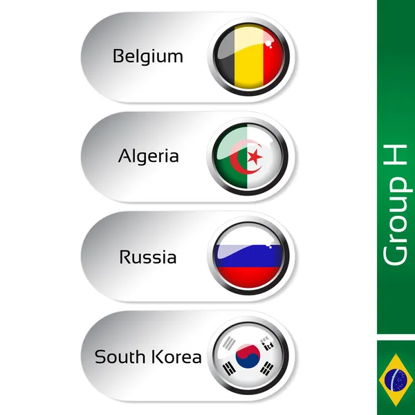 Vector flags - football Brazil, group H - Belgium, Algeria, Russia, South Korea — Stockvector