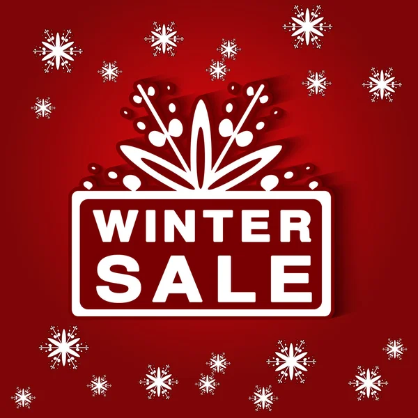 Vector paper label - winter sale, red background - Christmas offer — Stock Vector