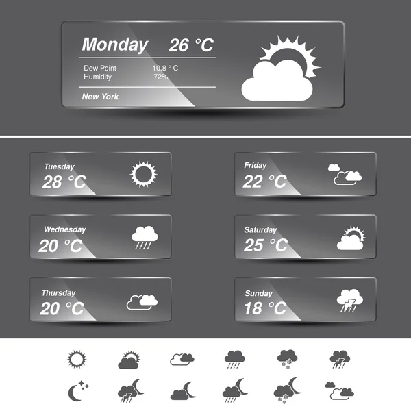 Vektor väderprognos, widget, glas banners och symboler — Stock vektor