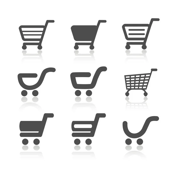 Vector simple shopping cart, trolley with shadow, item, button — Stock Vector