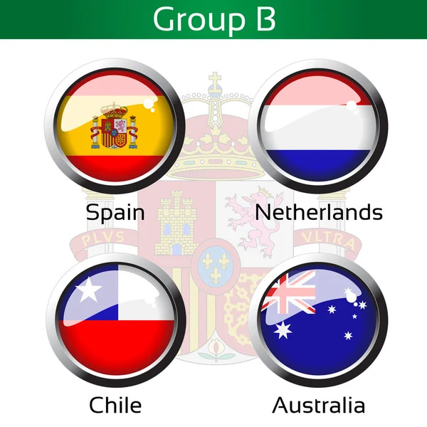 Banderas vectoriales - fútbol Brasil, grupo B - España, Países Bajos, Chile, Australia — Vector de stock