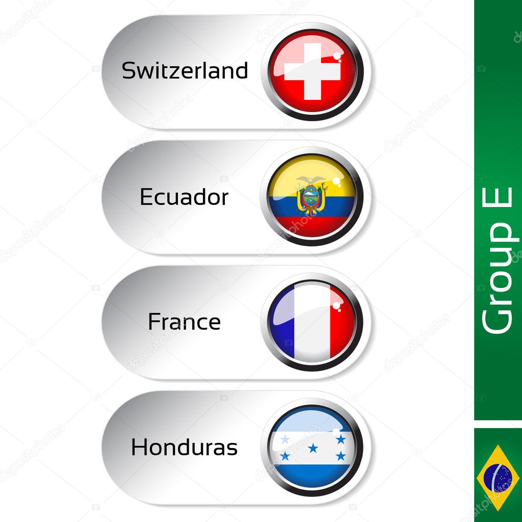Vector flags - football Brazil, group E - Switzerland, Ecuador, France, Honduras
