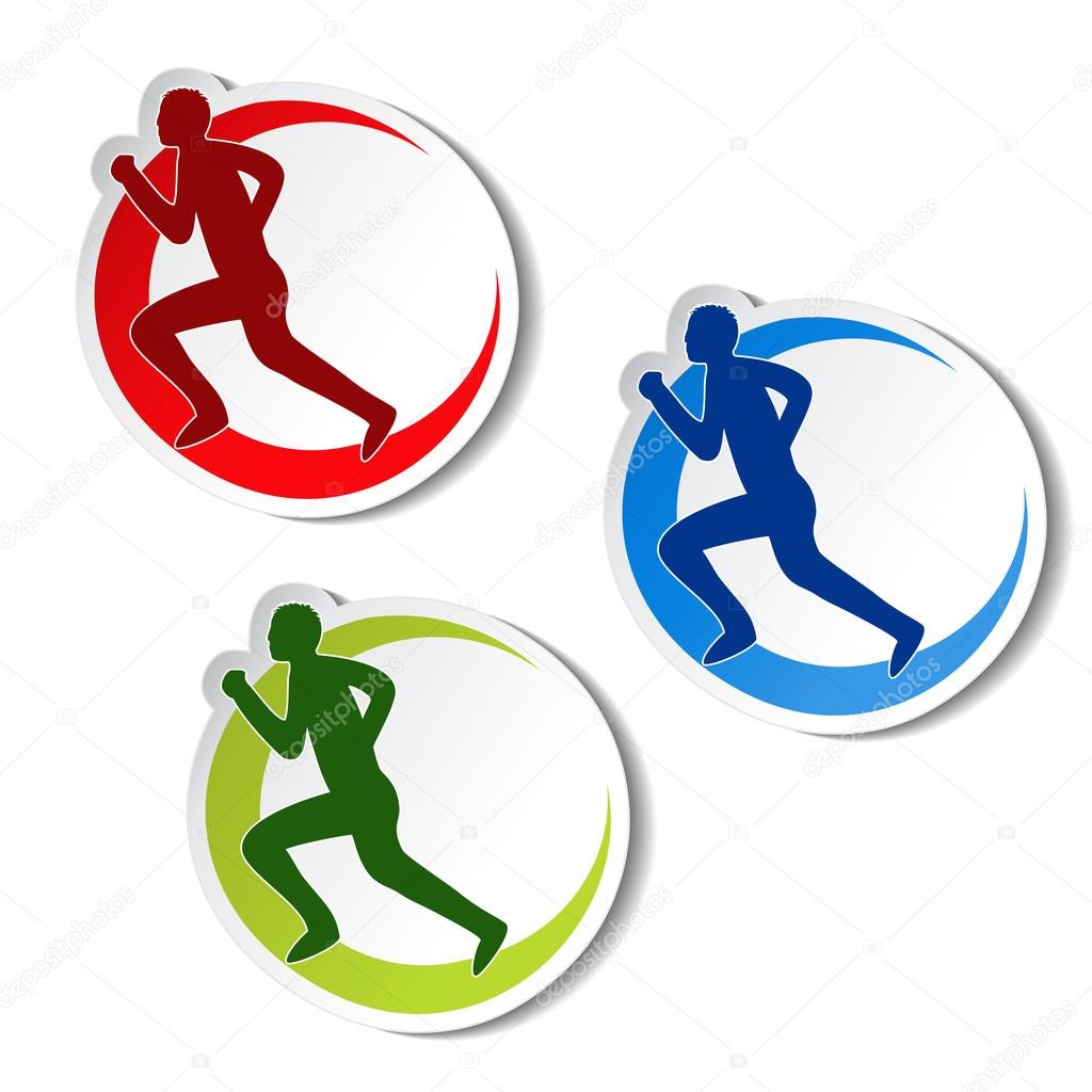 Vector circular stickers of fitness - runner silhouette