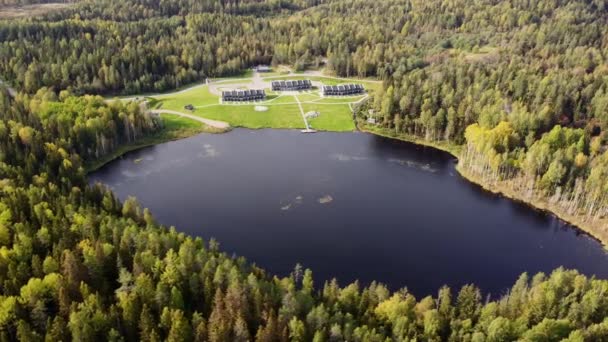 Karelia Cumhuriyeti 'nin güzel doğası. İHA 'dan göle kadar hava görüntüsü. Su renginde su. Rus coğrafyası. Ormanın muhteşem panoramik manzarası. Görüş ve Karelya gösteri yeri. — Stok video