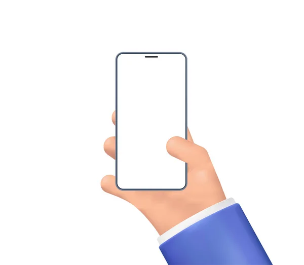 Einfache realistische Cartoon-Hand mit Smartphone — Stockvektor