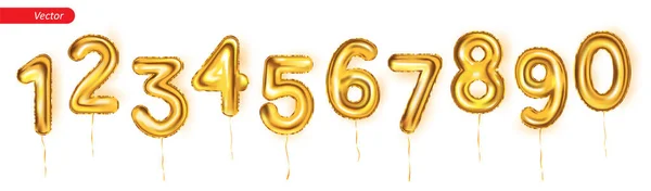 0から9までの数字の形で黄金の風船 — ストックベクタ