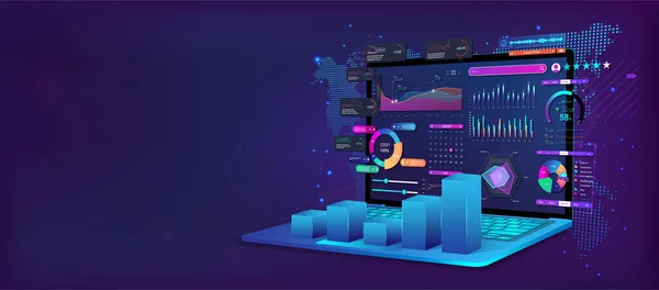 Zakelijke analyse en analyse online via de app. Dashboard-app — Stockvector