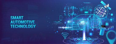 İleri teknoloji ürünü akıllı otomotiv teknolojisi UI, HUD elementleri. Hologram arabası
