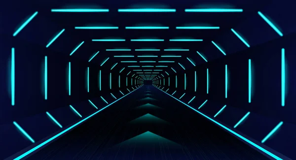 Futuristische cyberspace van de snelweg. Diepe gang met neonverlichting — Stockvector