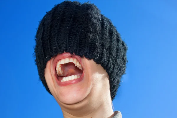 Model s vlněný klobouk křičí — Stock fotografie