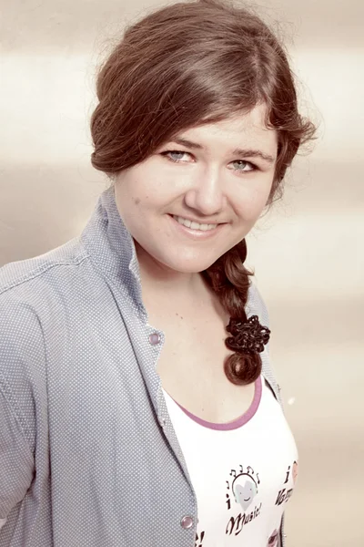 Close up Attractive Teen Girl Smiling sepia tone — Stock Photo, Image