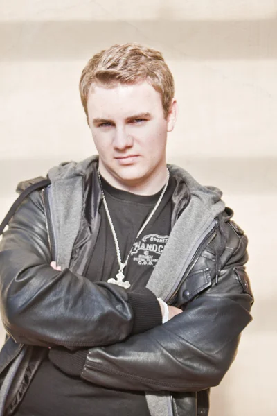 Young Male Model in gangster pose intense look — Stock Photo, Image