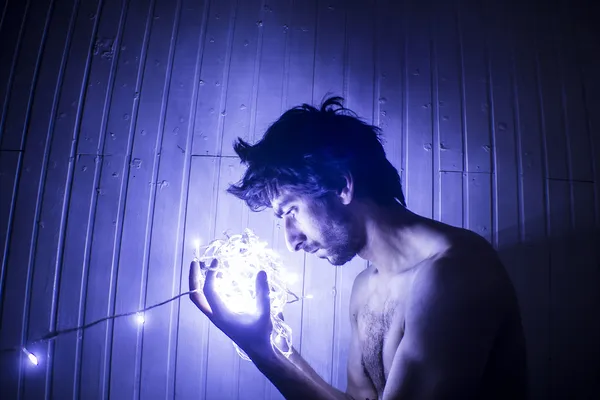 Model with Led-Lights and Intense Look — Stock Photo, Image