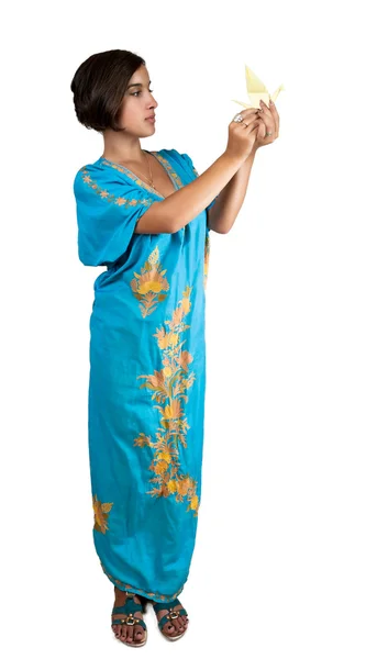 Menina em vestido indiano azul — Fotografia de Stock