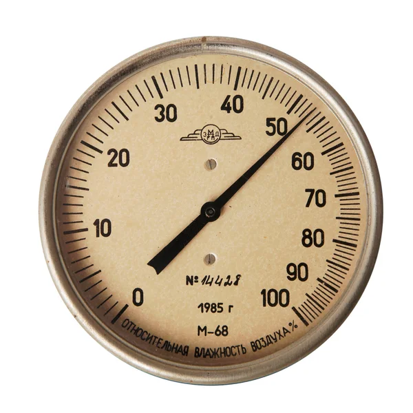 Vintage hygrometer isolated over white — Stock Photo, Image