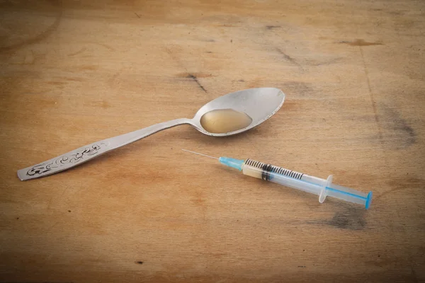 Drugs addict means for preparation heroin — Stock Photo, Image