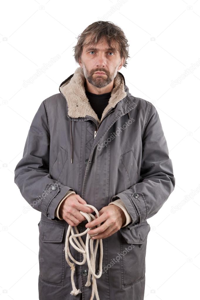 Adult man holding rope